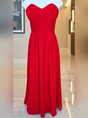 730. Cindy U.S.A ✨ Red Strapless Chiffon Sweetheart Maxi Formal Gown Dress